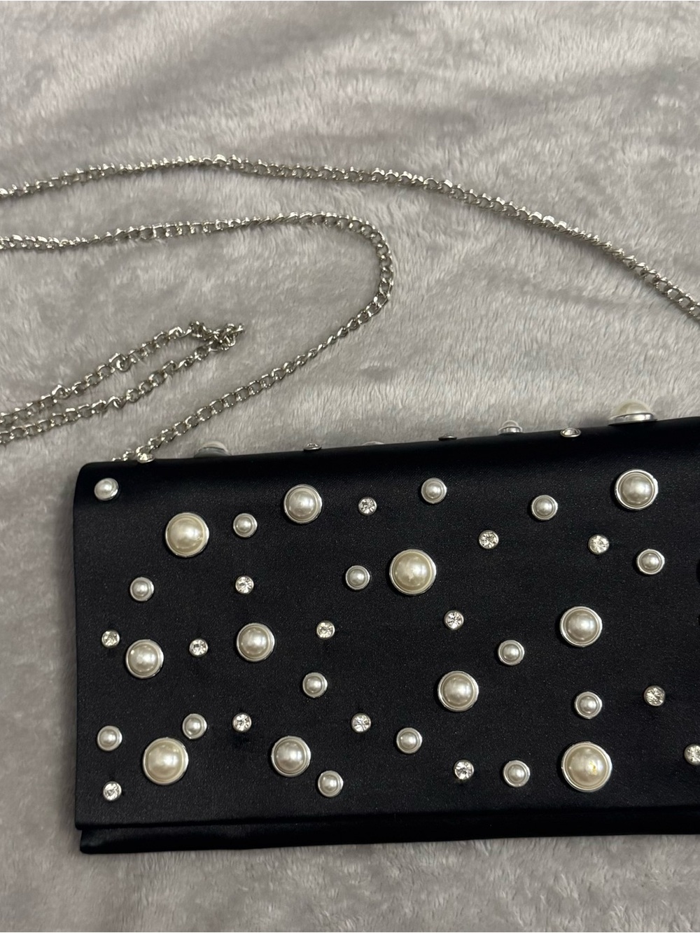 Nordstrom Black Pearl & Crystal Chain Clutch